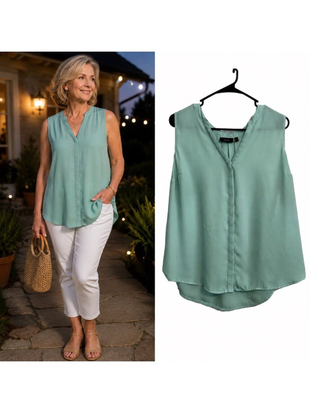 Sleeveless Mint Green Blouse Womens Size 0X High-Low Hem Polyester Coastal